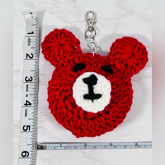 Red Sparkle Bear Crochet Bag Charm - Picture 4 of 6